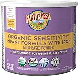 Earth's Best Organic Sensitive Baby Formula for Babies 0-12 Months, Reduced Lactose Powdered Infant