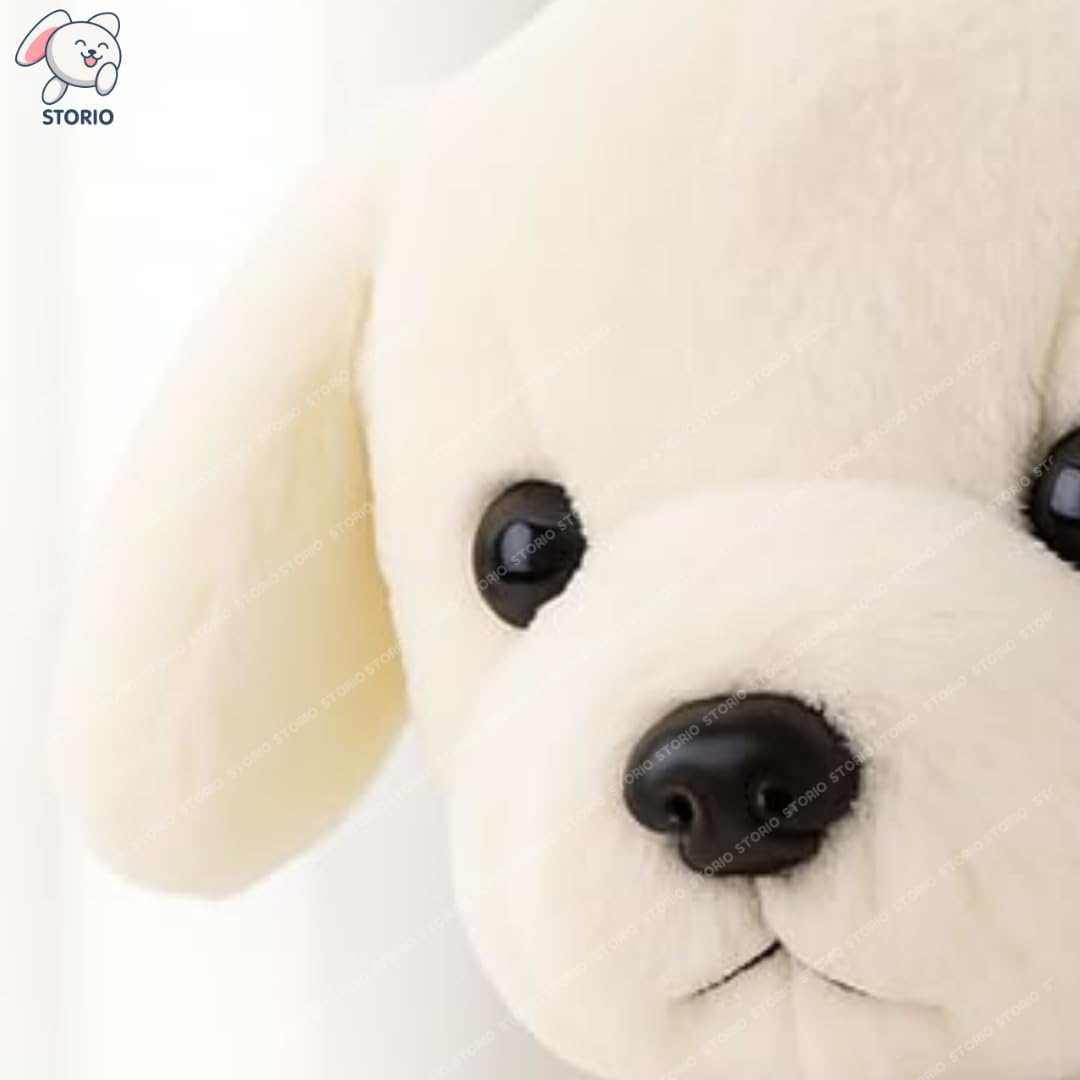 Storio Soft Plush White Puppy Stuffed Animal with Bell Collar| Kids Animal Home Decor for Boys & Girls Soft Dog Plush Toy - 25cm 2