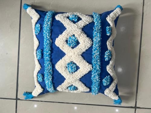 Image of TIB Premium Boho Cushion Covers 16 inch x 16 inch | Decorative Throw Pillow Covers Set of 2 with Tassel Accent for Sofa, Couch, Living Room & Bedroom | Blue Infinity
