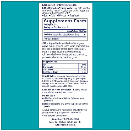 Image of Little Remedies Gripe Water for Babies, With Chamomile, for Baby Gas Relief, No Alcohol or Artificial Dyes, 4 Fl Oz, Pack of 6