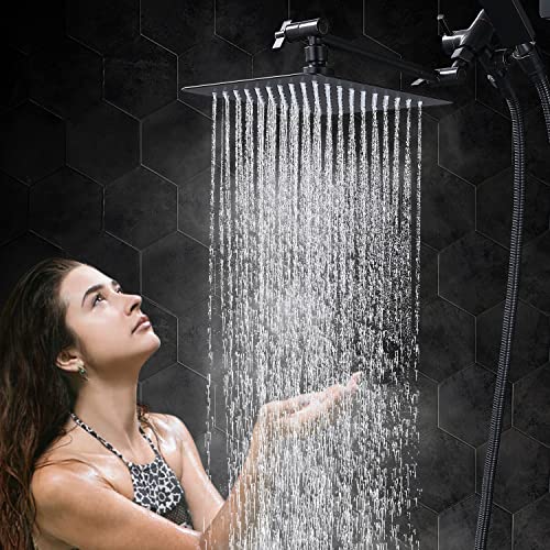 G-Promise All Metal 10" Dual Square Shower Head Combo | Rain Shower Head | Handheld Shower Wand | Adjustable Arm | Smooth 3-Way Diverter | 71" Extra Long Hose - A Bathroom Upgrade (Oil Rubbed Bronze)