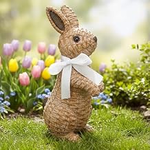 7.87in Large Set Rattan Bunny Easter Decor, Brown Rabbit Easter Statue, Spring Standing Figurine for Home Farmhouse Tabletop Decorations
