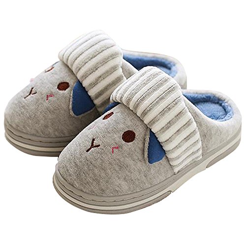 GPOS Cute Bunny Memory Foam Slide Slippers Boots Anti Slip Fluffy House Shoes for Little Kids/Toddler Grey