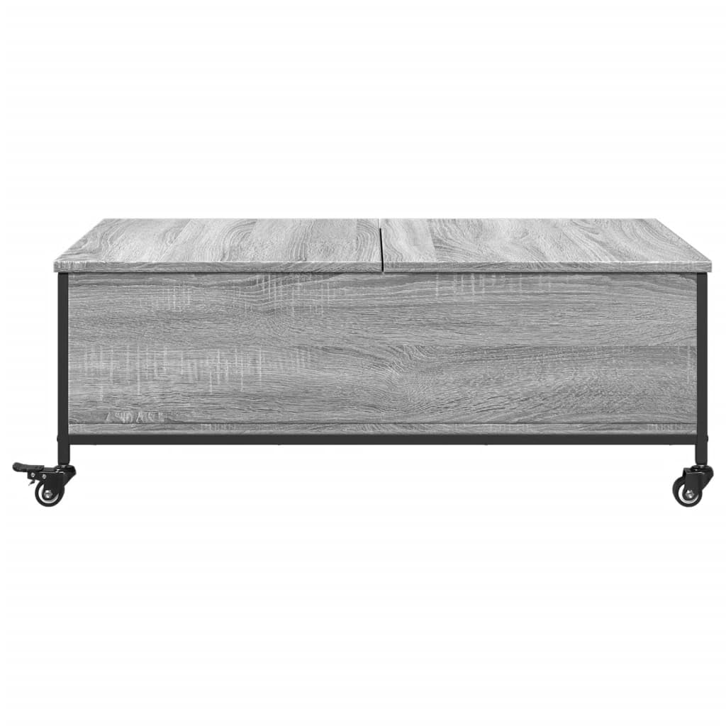 Tavolino da salotto con ruote, grigio sonoma, 91 x 55 x 34 cm, in legno, mobile per soggiorno, con spazio e ruote bloccabili, per soggiorno, ufficio o decorazione