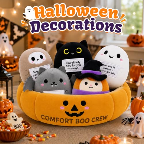 Image of Halloween Stuffed Animal - Emotional Support Plush Set with Pumpkin Basket