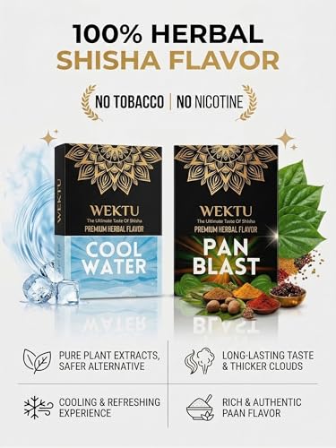 Image of WEKTU Premium Herbal Hookah Flavour, Cool Water and Pan Blast, No Tobacco, No Nicotine, Pure Plant Extracts