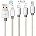iPhone Charger, 4 Pack 3,6,6,10 Foot Extra Long Charging Cord - Nylon Braided 8 Pin To USB Lightning Charger For iPhone 7,5,5S,6,6S,6 Plus,iPad Air,Mini,iPod(Gold Silver)