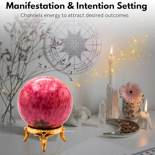 Image of Certified Rhodonite Crystal Ball for Meditation - Premium Crystal Vastu Items for Home and Feng Shui Items for Good Luck - Ideal for Pooja Supplies and Spiritual Practices (1.5 inch Inch)
