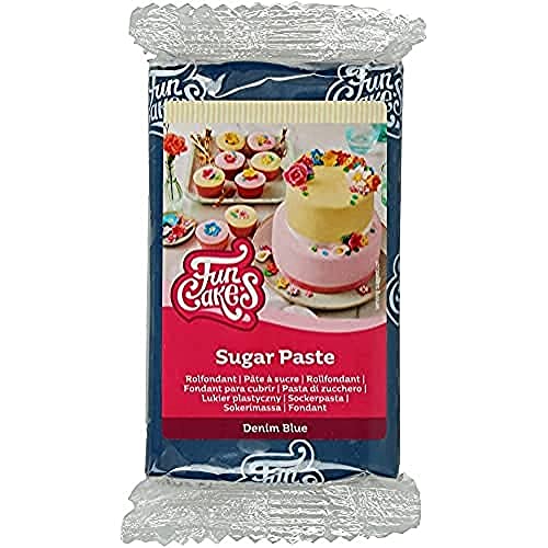 FunCakes Pâte à Sucre Denim Blue: facile à utiliser, lisse, flexible, douce et pliable, parfaite pour la décoration de gâteaux, halal, casher et sans gluten. 250 g