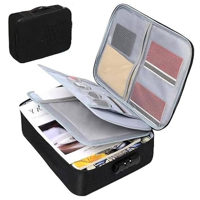 Image of Polyester Multilayer Travel File Document Organiser Storage Bag with Lock Waterproof File Folders Bag for Certificates&Document Safe Pouch Bag for Home Office Travel