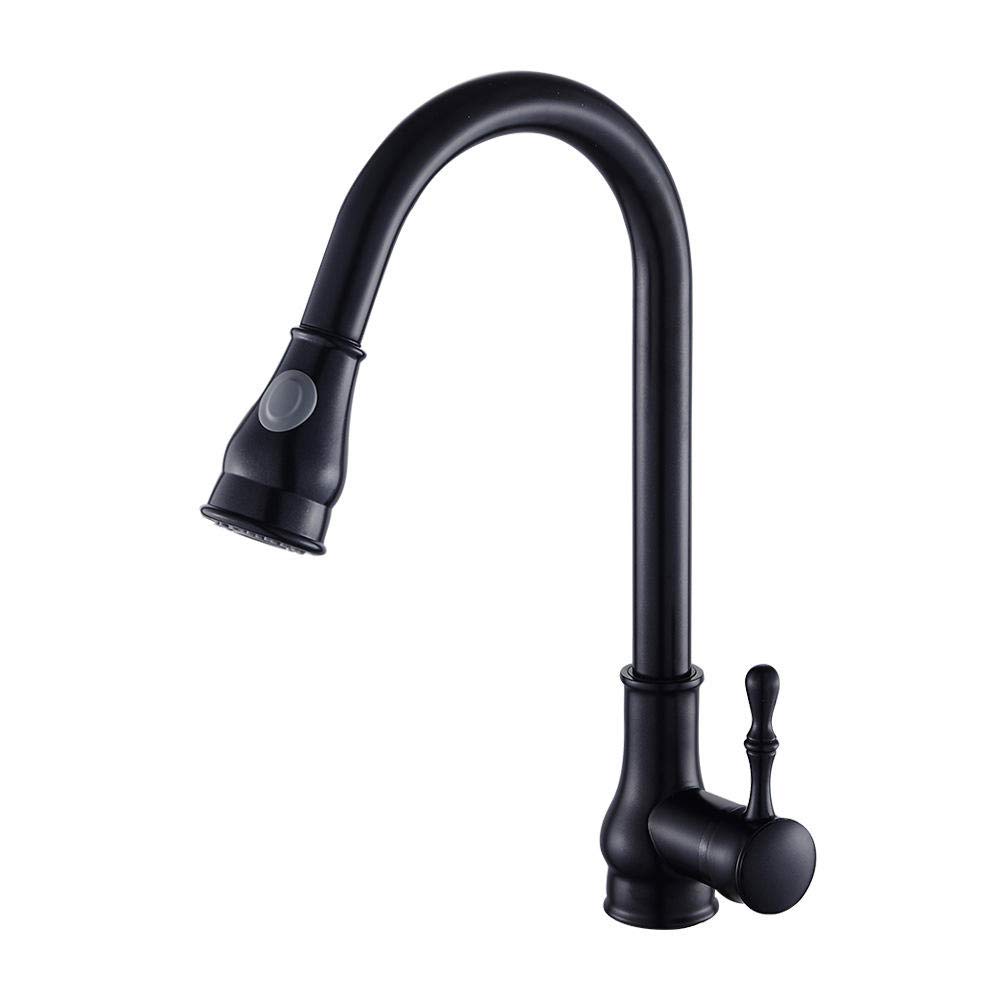 Robinet de cuisine noir extractible en laiton chrome style moderne pour évier