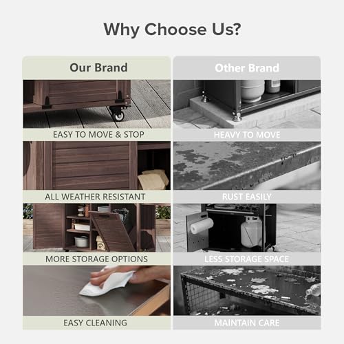 Image of Merax 78.3 inch Outdoor Kitchen Island with Foldable Grill Table, Wooden Outdoor Grill Cart with Trash Can Storage & Stainless Steel Top, Outdoor Bar Cart, Pizza Oven Table for Lawn & Garden, Dark Brown