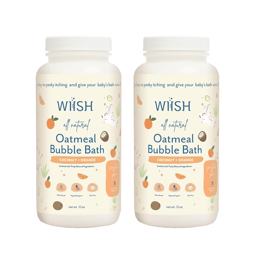 WIISH Baby Oatmeal Bubble Bath - Baby Bubble Bath for Sensitive Skin with 30% Colloidal Oatmeal | Orange + Coconut | Healing Ingredient, Soothing Itchiness, Rashes, Dryness 32 oz (520g)