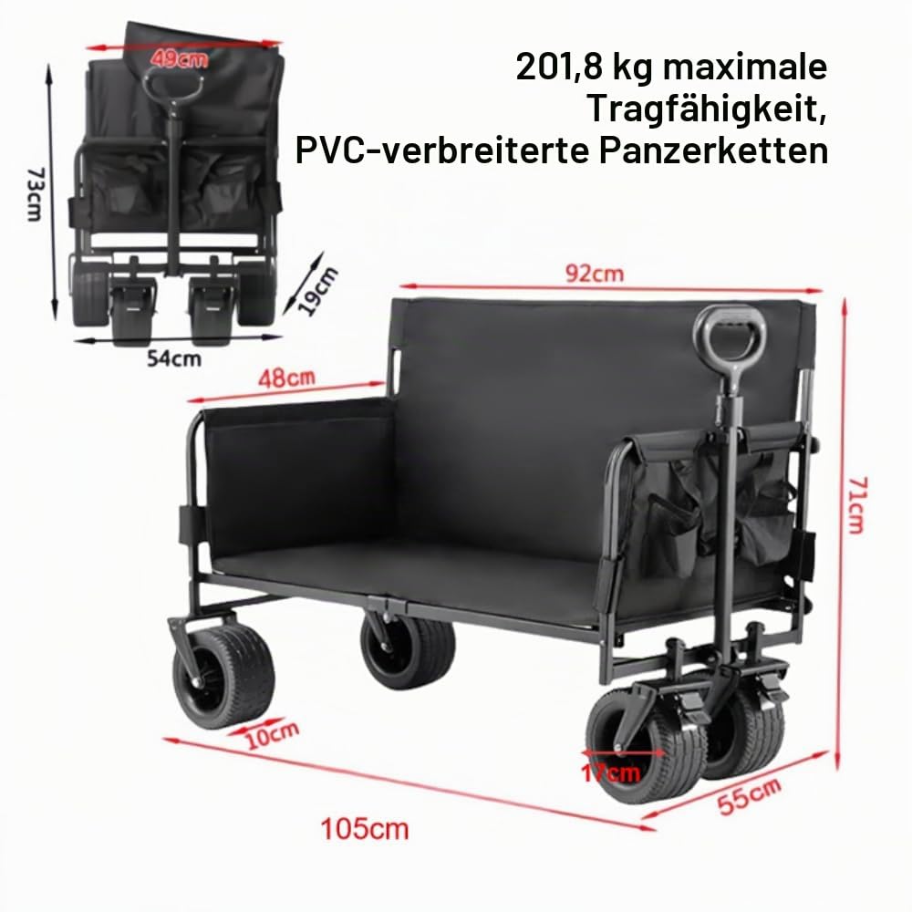 Faltbarer Bollerwagen Schwarz mit Rädern
