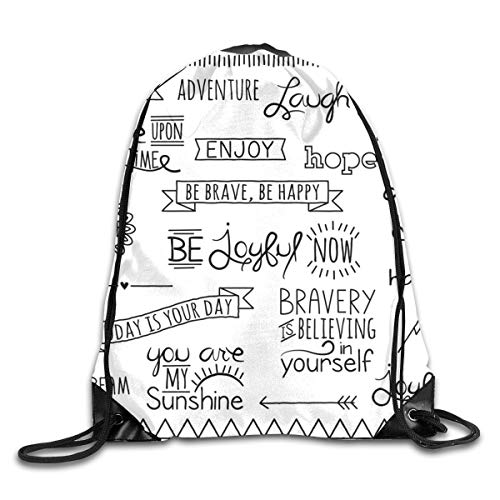 Drawstring Backpack Sports Gym Bag for Women Men, D0129 Various Quotes On Happiness And Self Value Uplifting Phrases Being Who You Are
