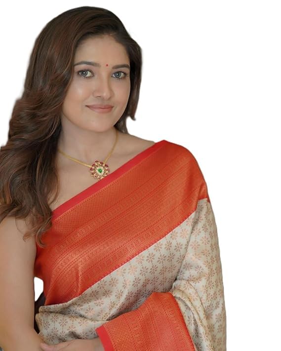 Airkot Traditional Banarasi Silk Saree for Women | Floral Pattern with Sleeveless Blouse | Elegant Bridal Wedding Saree | Latest Party Sari collections