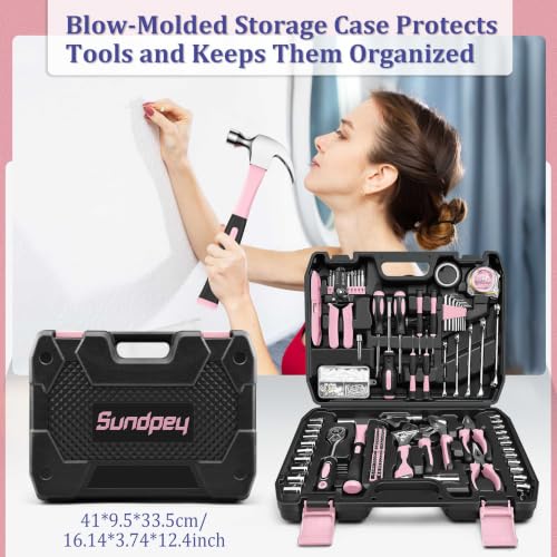 Image of Sundpey 281 Pcs Home Tool Kit Portable Complete General Hand Tool Set Pink