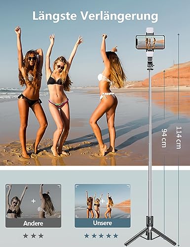 Selfie Stick Stativ mit 2 Fülllicht, Verbessertem Stabil Handy Stative mit Abnehmbarer Fernbedienung, 114cm Stativ für Smartphone Kompatibel mit iPhone Samsung & Android Smartphones 3