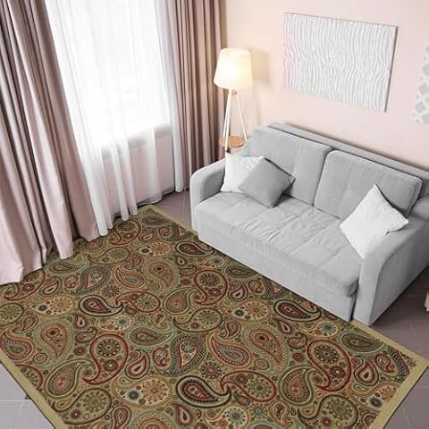 Ottomanson Ottohome Collection Non-Slip Rubberback Paisley Design 3x5 Indoor Runner Rug, 3'3" x 5', Beige Cover