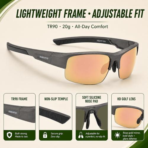 Image of maivnz Golf Sunglasses for Men Women, Golf Ball Finder Glasses, UV400 | HD color-enhancing golf lens, anti-glare, lightweight TR90 frame, adjustable nose pads, impact-resistant, gift-ready box