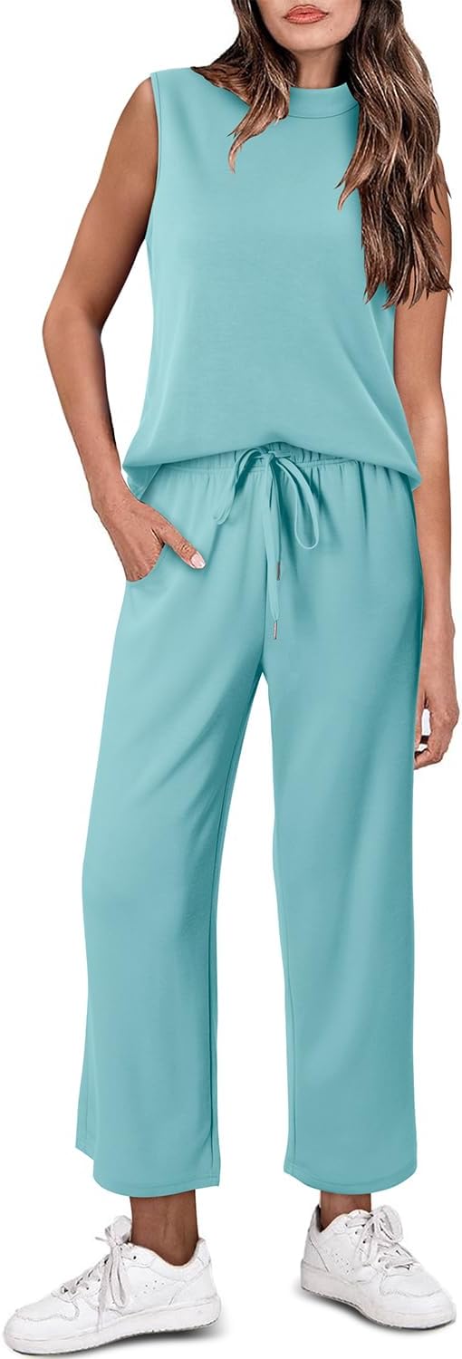 CHICZONE Two Piece Summer Sets for Women Casual Travel Vacation Outfits Wide Leg Crop Pants Lounge Sets - Image 3