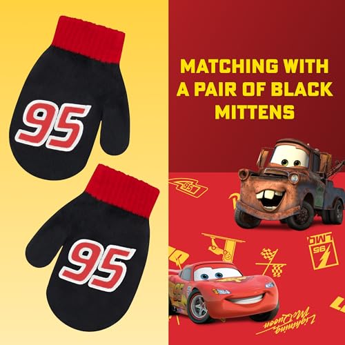 Image of Disney Boys' Winter Hat and Mitten Set, Cars Lightning Mcqueen Toddler Beanie for Ages 2-4