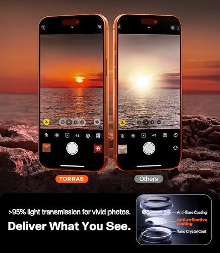 Image of TORRAS for iPhone 17 Pro Camera Lens Protector, [Metal Frame] with Military Grade 9H+ Tempered Glass, Full Coverage, Anti-Scratch, 12 FT Shatterproof, Case Friendly, One-Piece, Cosmic Orange, 1 Pack