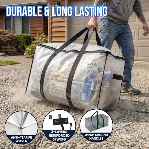 Image of TAILI Extra Large Moving Bags, 8 Pack Clear Heavy Duty Totes For Storage with Visible Window, Wrap Around Handles, Storage Bags for Space Saving, Alternative to Moving Boxes