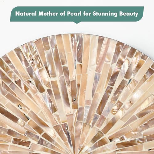 Boho Mother of Pearl Decorative Wall Mirror for Living Room,Brown - Image 2