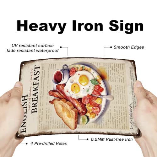 SUPERDANT English Breakfast Metal Signs Funny Breakfast Tin Signs Taste of London Wall Plaques Funny Signs and Plaque Kitchen Metal Sign for Home Bar Kitchen Restaurants Pub Man Cave Vintgae Decor - Image 3