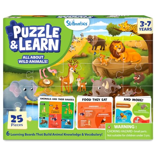 Image of Skillmatics Puzzle & Learn - Wild Animals, 25-Piece Jigsaw Puzzle | 6 Learning Boards, Educational Screen-Free Activity for Preschoolers & Toddlers, Gift for Boys & Girls Ages 3, 4, 5, 6, 7
