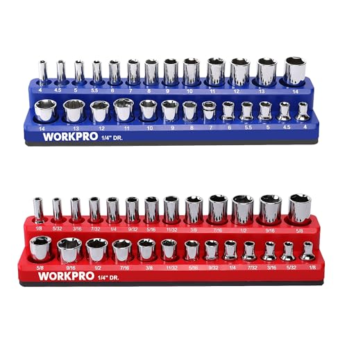 Image of WORKPRO 1 /4-inch Magnetic Socket Organizer Set, 2-Piece SAE & Metric Socket Holders, Holds 52 Standard and Deep Sockets for Tool Box, Tool Carts (Sockets Not Included)