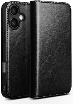 Wallet Case for iPhone 17 Pro Max/17 Pro/17 Air/17, Luxury Genuine Leather Phone Cover Flip Full Coverage Real Cowhide Business Case,Black,17