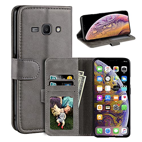 Coque pour Samsung Galaxy Star 2 Plus G350E, étui à rabat magnétique en cuir synthétique avec emplacements pour cartes et béquille pour Samsung Galaxy Star Advance 4,3 pouces - Gris