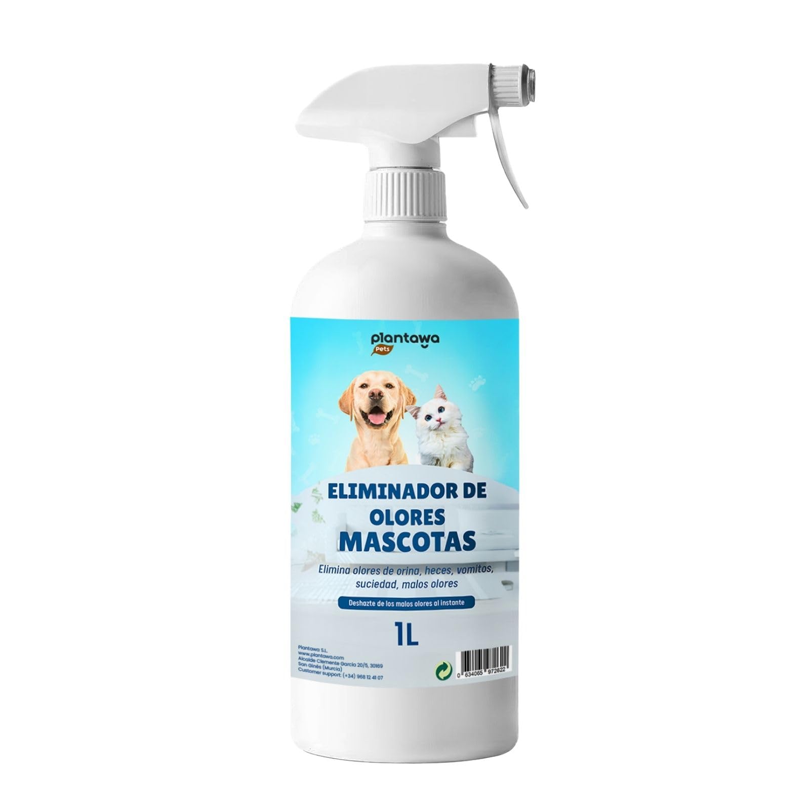 PLANTAWA Enzymatyczny środek do usuwania zapachów dla zwierząt domowych w sprayu 1 l | Enzymatyczny środek do czyszczenia moczu psów i kotów | Neutralizator zapachu stolca i wymiotów | Natychmiastowy