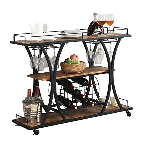 mikibama-Industrial-Serving-Bar-CartRustic-Metal-Wooden-Mini-Bar-Carts-for-The-HomeSmall-Farmhouse-Mobile-Home-Bar-Cart-with-Wine-Rack-Storage-for-LiquorDrinkCoffee mikibama Industrial Serving Bar CartRustic Metal Wooden Mini Bar Carts for The HomeSmall Farmhouse Mobile Home Bar Cart with Wine Rack Storage for LiquorDrinkCoffee