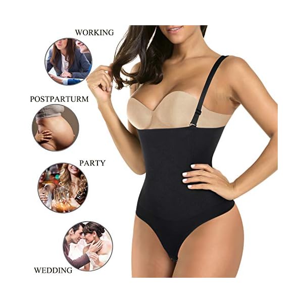 Nebility-Women-Waist-Trainer-Shapewear-Thong-Bodysuit-Seamless-Tummy-Control-Panty-Faja-Open-Bust-Body-Shaper Nebility Women Waist Trainer Shapewear Thong Bodysuit Seamless Tummy Control Panty Faja Open Bust Body Shaper (XL/2XL, Black)
