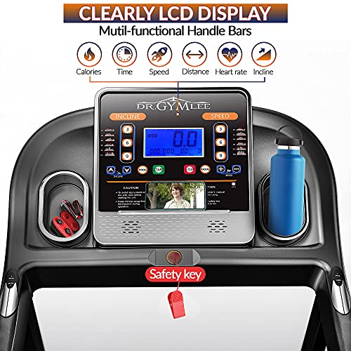 DR.GYMLEE Folding Treadmill 300 LB Capacity for Home, 15% Auto Incline 3.5 HP Running Machine