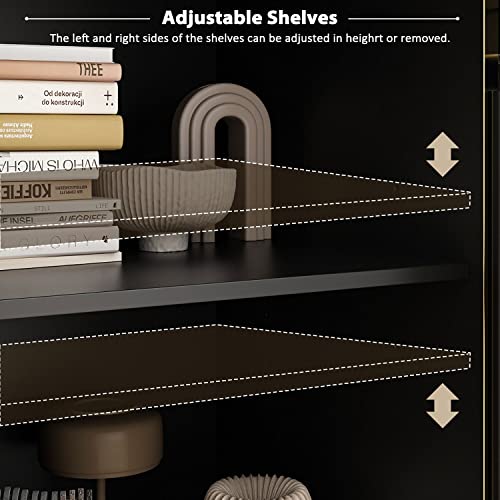 Didugo Sideboard Buffet Storage Cabinet With Drawer & Pop-Up Doors, Credenza Sideboard Buffet, Modern & Contemporary, For Living Room Black And Gold (63”W X 15.7”D X 31.5”H) #TOP4