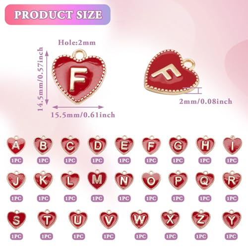 Crafans 26pcs Heart A-Z Letter Enamel Charms, Golden Edge, Crimson - Image 4