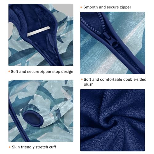 Shark Pattern Print on Fabric Toddler Fleece Jacket Girl Boys Hooded Fleece Jacket Coat Warm Outwear Zip-up 3-10T3