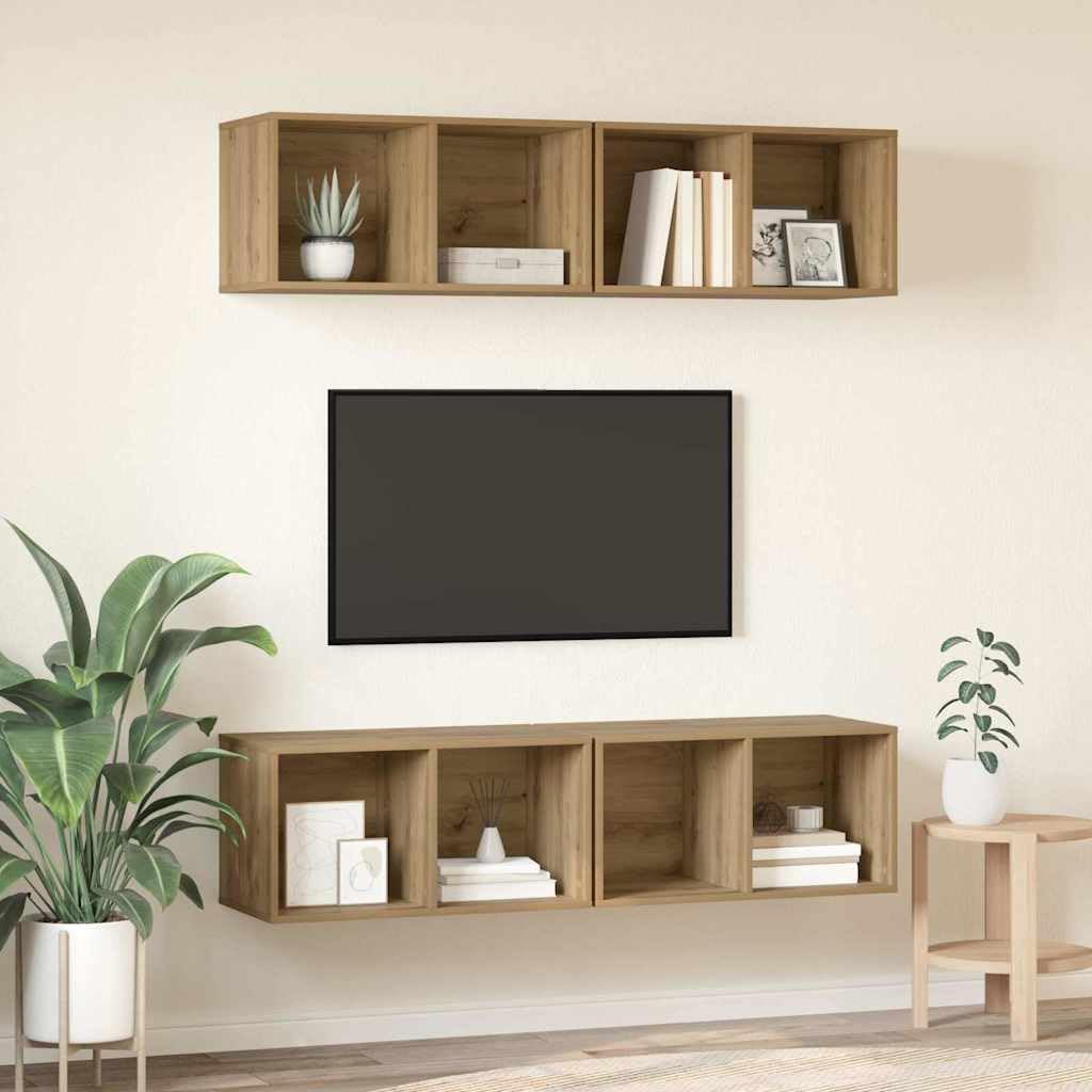 Set di 4 mobili bassi per TV, montaggio a parete, in rovere Artisan