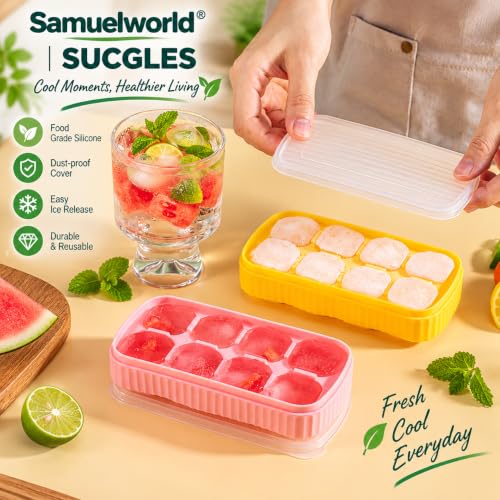 Samuelworld SUCGLES Large Silicone Ice Cube Trays with Lids Pack of 3 - Image 7