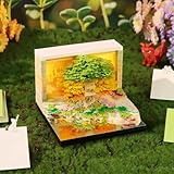 DIANX ツリーハウス 2026年立体視3Dカレンダー ライト付き 花の海と木の島 卓上カレンダー 3D メモ帳 アート 彫刻 ペーパーアート 現代的なホームオフィス デコレーション デスクトップ装飾 誕生日 クリスマスギフト