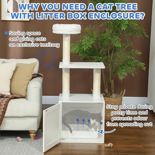 Árbol para gato con caja de arena integrada, 2 en 1, blanco miniatura 4