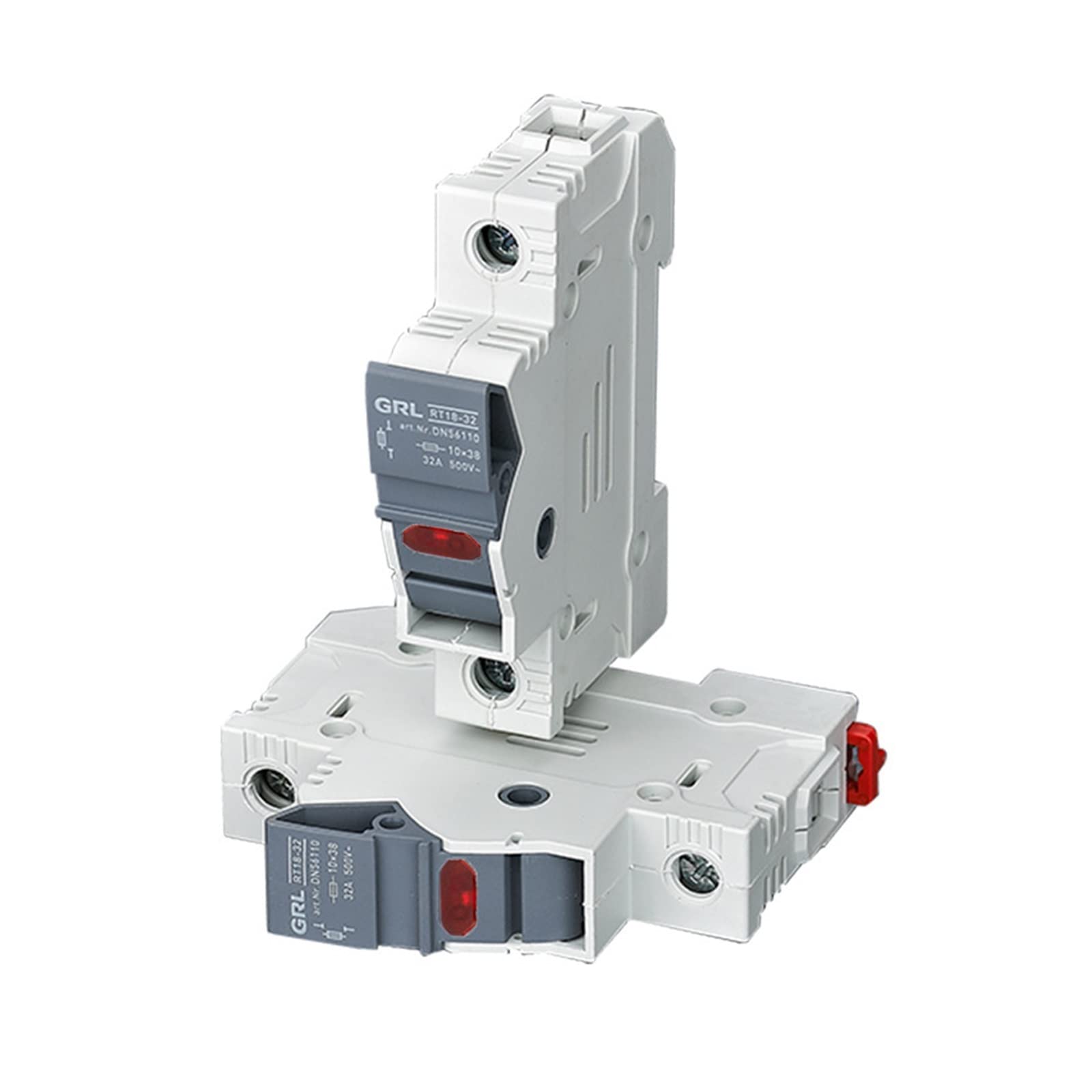 2PCS Sicherungshalter 10x38MM 500V RT18X Sicherungen Basis Box Anzeige Licht Flink Keramik RO15 DIN Schiene Montieren(RT18X-32-2pcs,4A)