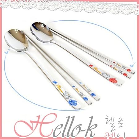 Amazon 韓国雑貨 韓国食器 ステンレスお箸 スプーン 韓国食器 韓国スプーン 韓国おはし 韓国ステンレス ハイビスカスお箸セット 箸 スプーン Typeaブルー スプーン オンライン通販