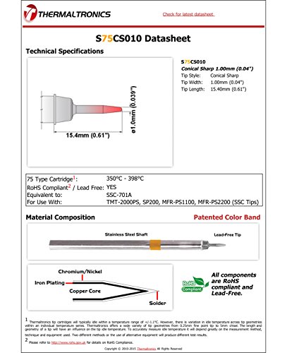 Image of Thermaltronics S75CS010 Conical Sharp 1.00mm (0.04in) interchangeable for Metcal SSC-701A