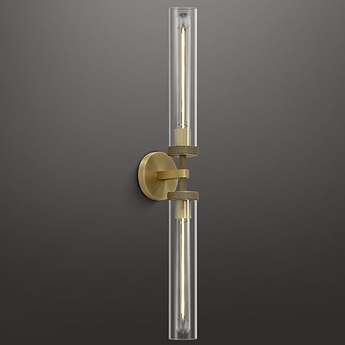 Aplique de pared de baño de 30", apliques de pared de latón con cableado fijo, aplique de pared dorado regulable, apliques lineales moleteados de