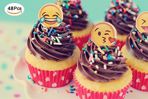 Jefferson Emoji Cupcake Toppers and Emoji Party Decorations and Supplies (Pack of 48)